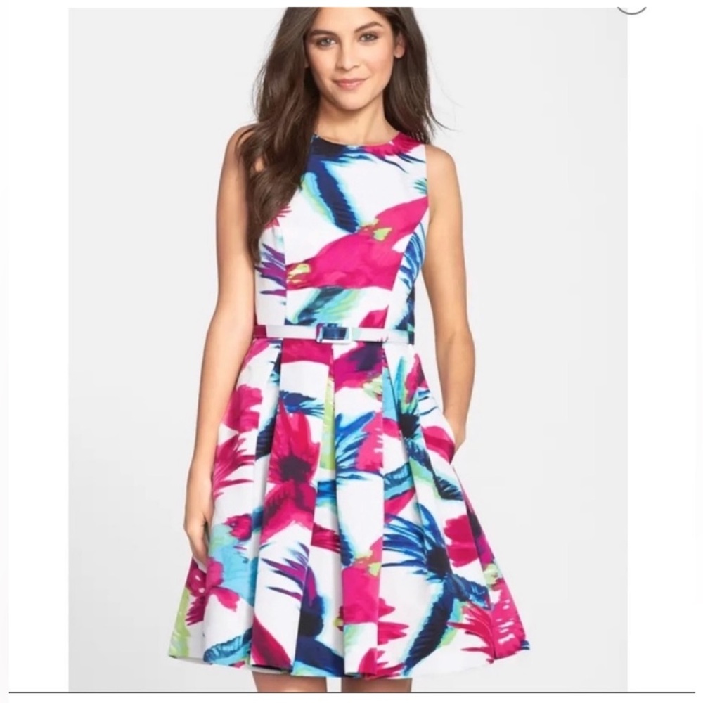 Eliza J Halter Midi Dress in Pink and Blue